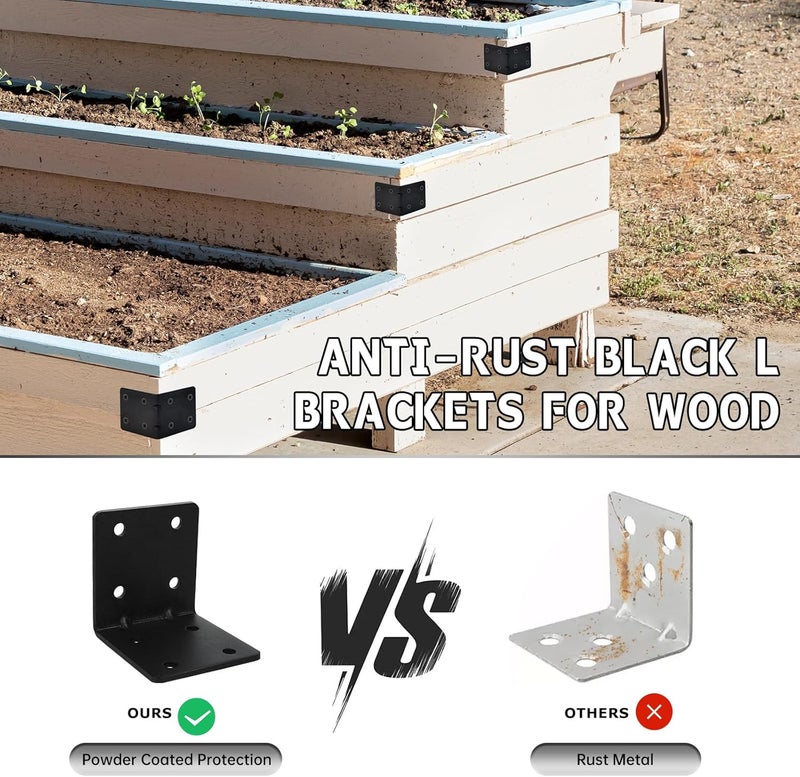 MOZCORN 4 Pack L Brackets for Wood Matte Black Strong Corner Brace, Ribbed Corner Brackets for Wood Projects Furniture Fix and Replacement, Easy to Install, 2.5 x 2.75 x 2.75 in - Image 4